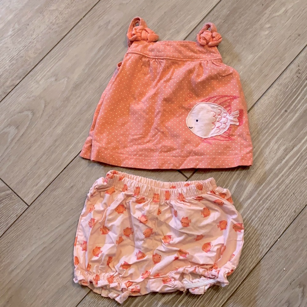 0-3month summer outfit with fish